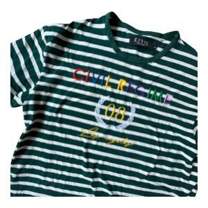 Civil Regime 08 T-Shirt Men's XL Green White Striped Embroidered Los Angeles